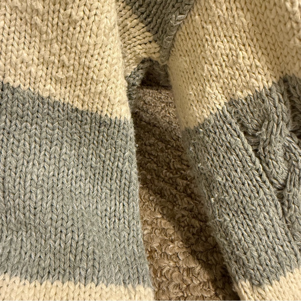 Free People V-Neck Sz Small Pembrook Striped Cable Knit Sweater Preppy Cotton - Picture 5 of 8